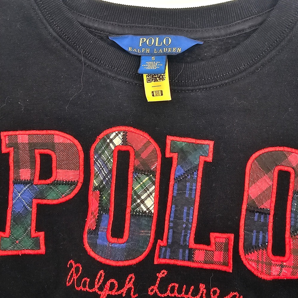 Polo Ralph Lauren Kids Black Plaid Logo Sweatshirt Size 5 - Picture 2 of 3